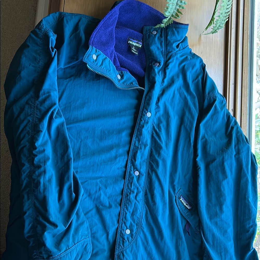 Patagonia Men's Teal Windbreaker with Purple Lining